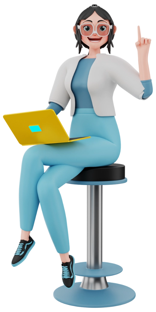 A lady sitting on a bar stool with a laptop with an idea